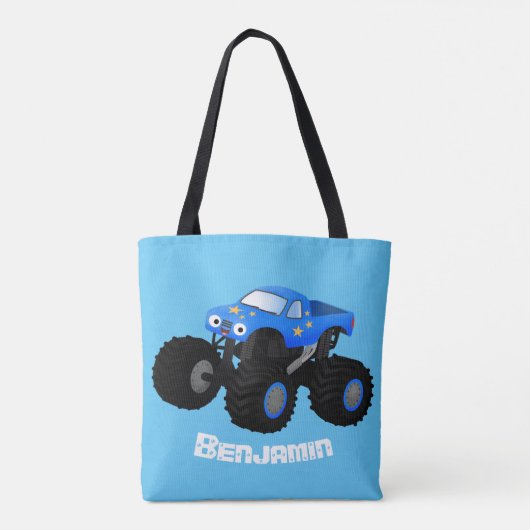 Cute blue monster truck cartoon illustratie tote bag (Achterkant)