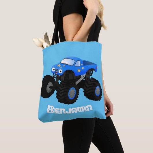Cute blue monster truck cartoon illustratie tote bag (Dichtbij)