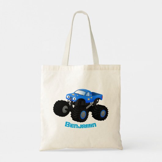 Cute blue monster truck cartoon illustratie tote bag (Achterkant)