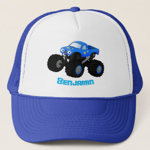 Cute blue monster truck cartoon illustratie trucker pet