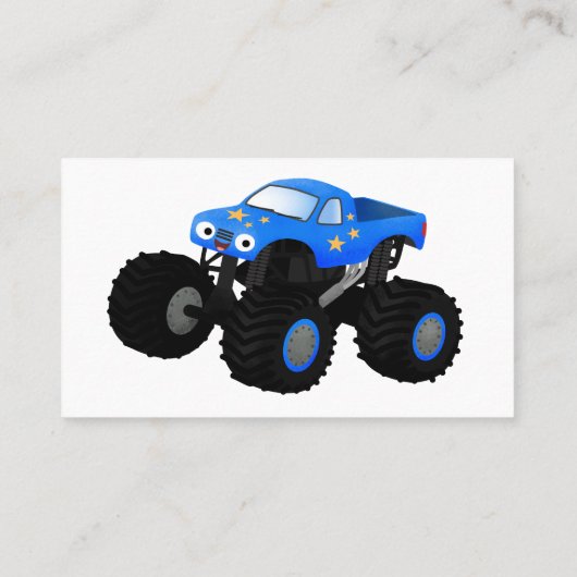 Cute blue monster truck cartoon illustratie visitekaartje (Achterkant)