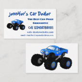 Cute blue monster truck cartoon illustratie visitekaartje (Voorkant / Achterkant)