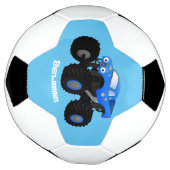 Cute blue monster truck cartoon illustratie voetbal (Gedraaid)
