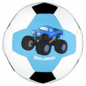 Cute blue monster truck cartoon illustratie voetbal (Voorkant)