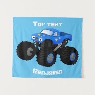 Cute blue monster truck cartoon illustratie wandkleed
