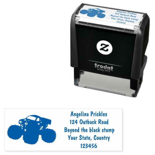 Cute blue monster truck cartoon illustratie  zelfinktende stempel (In situ)