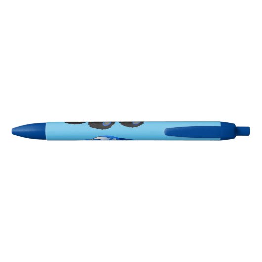 Cute blue monster truck cartoon illustratie zwarte inkt pen (Achterkant)