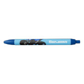 Cute blue monster truck cartoon illustratie zwarte inkt pen (Voorkant)