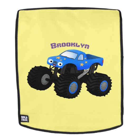 Cute blue monster truck cartoon illustration rugtassen (Verwijderbaar gezicht)