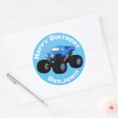Cute blue-monstertruck cartoon verjaardag ronde sticker (Envelop)
