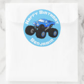 Cute blue-monstertruck cartoon verjaardag ronde sticker (Tas)