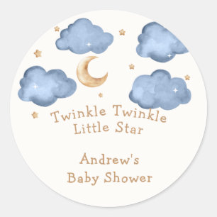 Cute Blue Moon Stars Twinkle Twinkle Baby Shower  Ronde Sticker