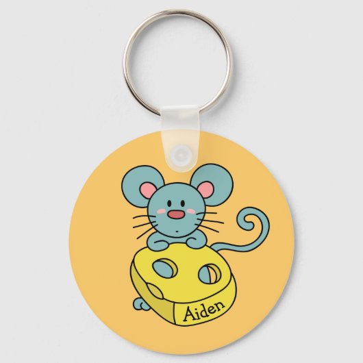 Cute Blue Mouse en Cheese Kinder, speciaal geperso Sleutelhanger (Voorkant)
