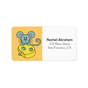 Cute Blue Mouse met gele kaas Etiket