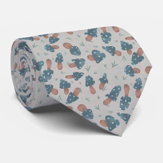 Cute Blue Mushroom Fungi Pattern Stropdas (Opgerold)