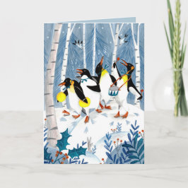 Cute blue musicians pinguïns sneeuw leuk feestdagen kaart
