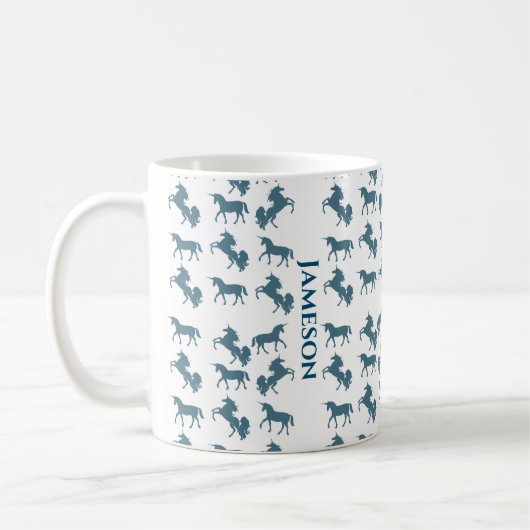 Cute Blue Name Monogram Unicorn Pattern Koffiemok (Links)
