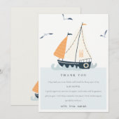 Cute Blue Nautical Sailboat Pastel Baby shower Bedankkaart (Voorkant / Achterkant)