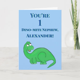 Cute Blue Nephew Son Boy 1st Birthday Dinosaur Kaart