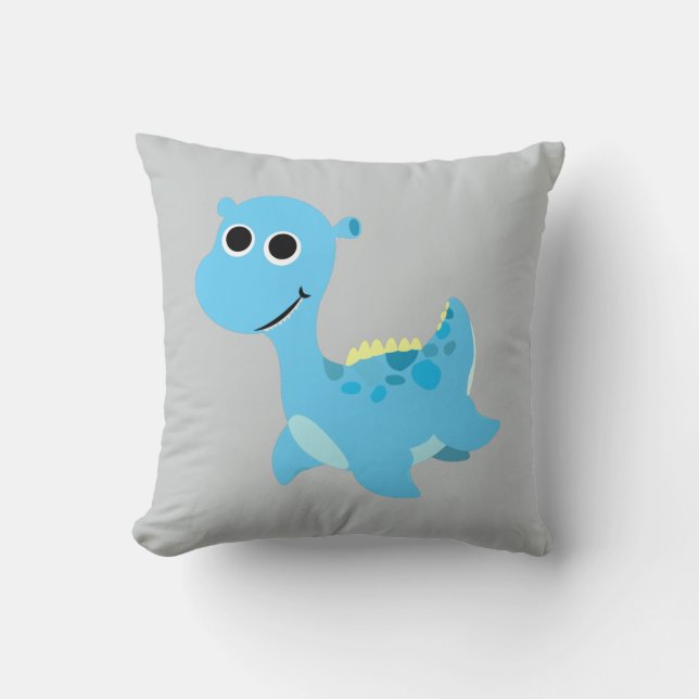 Cute Blue Nessie Kussen (Voorkant)
