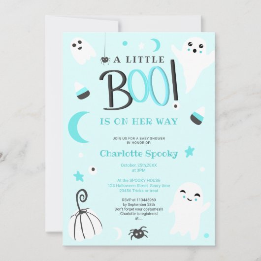 Cute blue not spooky Halloween boo baby shower Kaart (Voorkant)