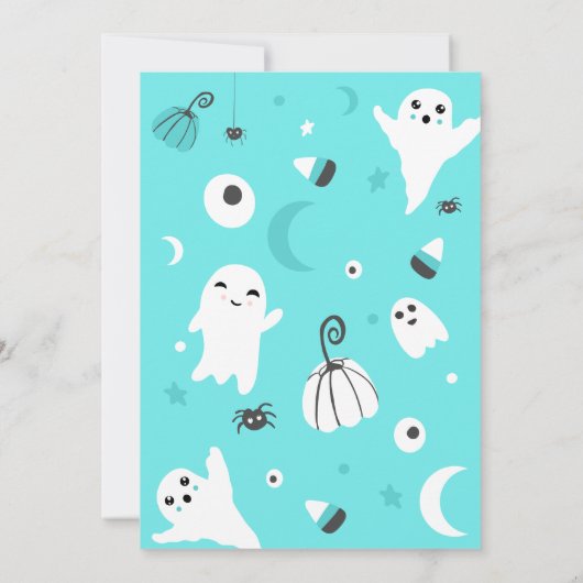 Cute blue not spooky Halloween boo baby shower Kaart (Achterkant)