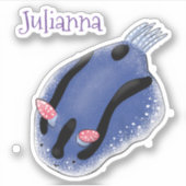 Cute blue nudibranch zee slig cartoon illustratie sticker (Voorkant)