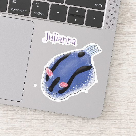 Cute blue nudibranch zee slig cartoon illustratie sticker (Detail)