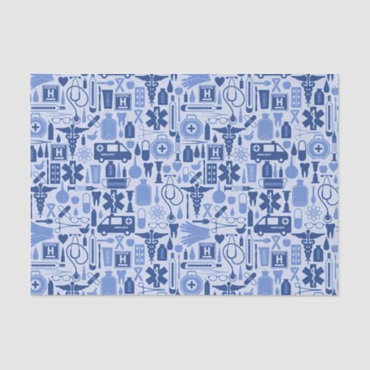 Cute Blue Nurse Doctor Medical Pattern Tissuepapier (Voorkant)