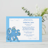 Cute Blue Octopus Baby shower Invitation Kaart (Staand voorkant)