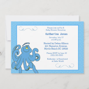 Cute Blue Octopus Baby shower Invitation Kaart