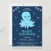 Cute Blue Octopus Baby shower Invitation Kaart (Voorkant)