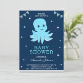 Cute Blue Octopus Baby shower Invitation Kaart (Staand voorkant)
