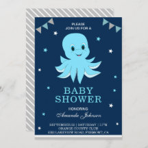 Cute Blue Octopus Baby shower Invitation