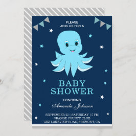 Cute Blue Octopus Baby shower Invitation Kaart