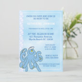 Cute Blue Octopus Baby shower Invitation Kaart (Staand voorkant)