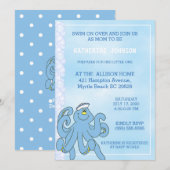Cute Blue Octopus Baby shower Invitation Kaart (Voorkant / Achterkant)
