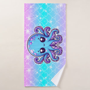 Cute blue octopus badhanddoek
