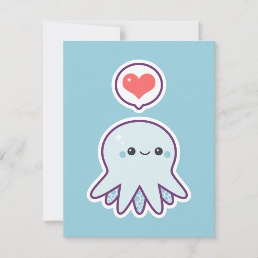 Cute Blue Octopus Birthday Party Kaart (Voorkant)