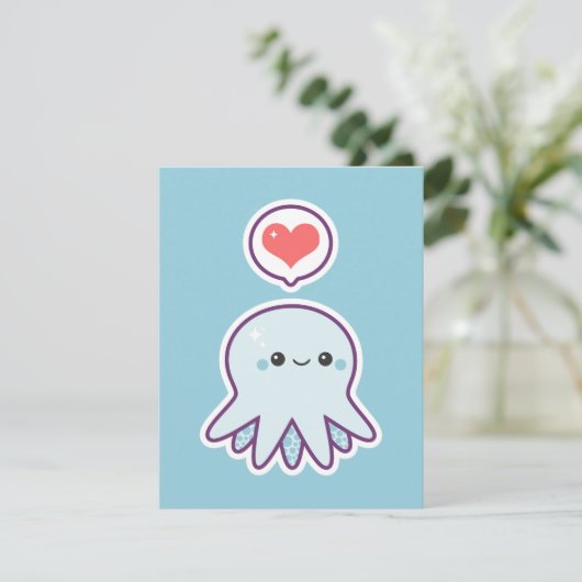 Cute Blue Octopus Birthday Party Kaart (Staand voorkant)