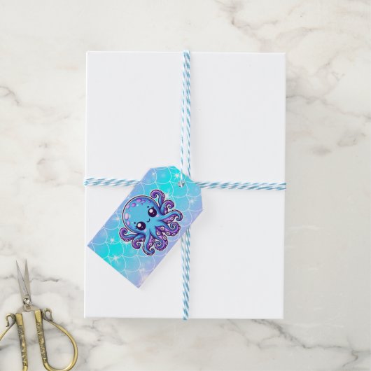 Cute blue octopus cadeaulabel (Met Touw)