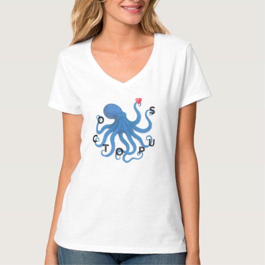 Cute Blue Octopus Friend with Heart Ocean Scuba  T-shirt (Voorkant)