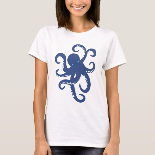 Cute Blue Octopus Illustratie T-shirt (Voorkant)