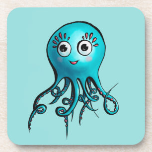 Cute Blue Octopus - Kawaii Cartoon Animal Zee Bier Onderzetter
