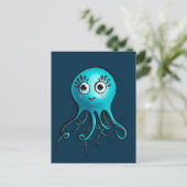 Cute Blue Octopus - Kawaii Cartoon Animal Zee Briefkaart (Staand voorkant)