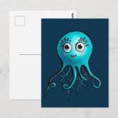 Cute Blue Octopus - Kawaii Cartoon Animal Zee Briefkaart (Voorkant / Achterkant)