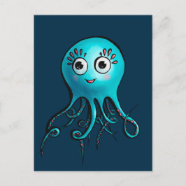 Cute Blue Octopus - Kawaii Cartoon Animal Zee Briefkaart
