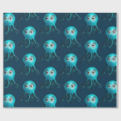 Cute Blue Octopus - Kawaii Cartoon Animal Zee Cadeaupapier (Vlak)