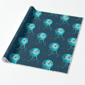Cute Blue Octopus - Kawaii Cartoon Animal Zee Cadeaupapier (Uitgerold)