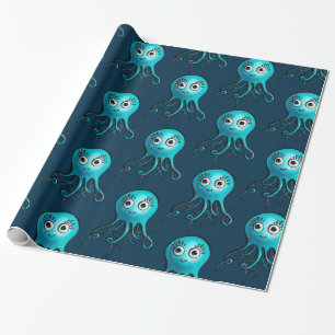 Cute Blue Octopus - Kawaii Cartoon Animal Zee Cadeaupapier